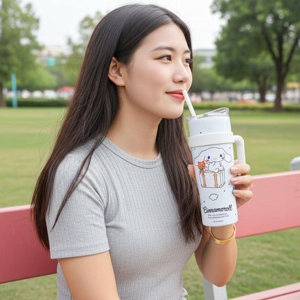 Cinnamoroll Tumbler with Handle – Sanrio Travel Mug with Lid (White)