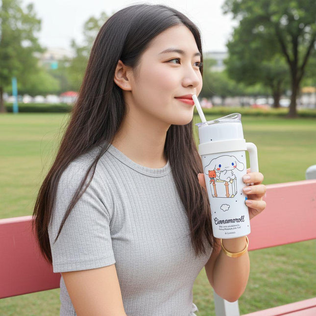 Cinnamoroll Tumbler with Handle – Sanrio Travel Mug with Lid (White)