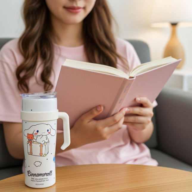 Cinnamoroll Tumbler with Handle – Sanrio Travel Mug with Lid (White)