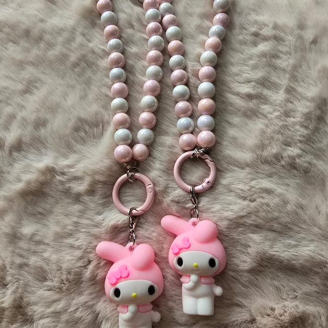 My Melody Beaded Phone Charms  – Cute Sanrio Kawaii Pink & White Bead Strap with Charm