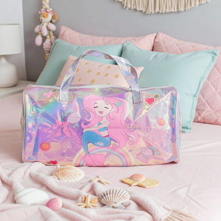 Holographic Mermaid Kids Duffle Bag – Sparkly Travel & School Bag with Magical Ocean Design