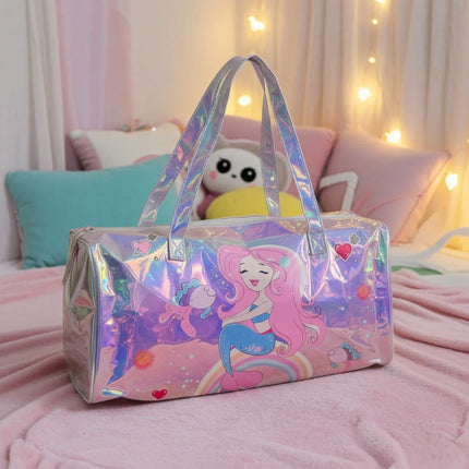 Holographic Mermaid Kids Duffle Bag – Sparkly Travel & School Bag with Magical Ocean Design