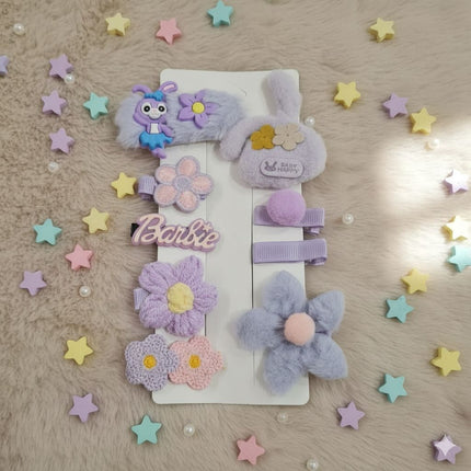 Purple Flower Plush Hairclip Set