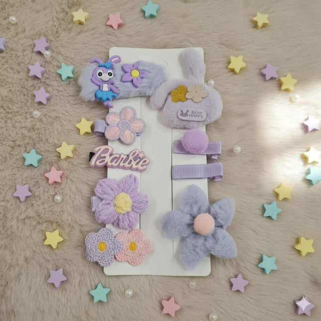 Purple Flower Plush Hairclip Set