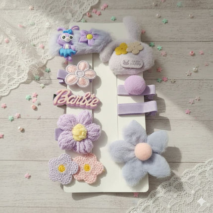 Purple Flower Plush Hairclip Set
