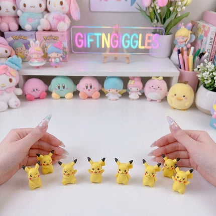 Display box showing multiple individually wrapped Pikachu character erasers