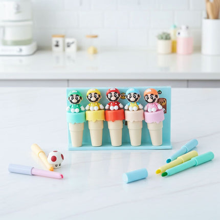 Mario Ice Cream Cone Highlighters – Set of 6 Cute Cartoon Stationery Markers