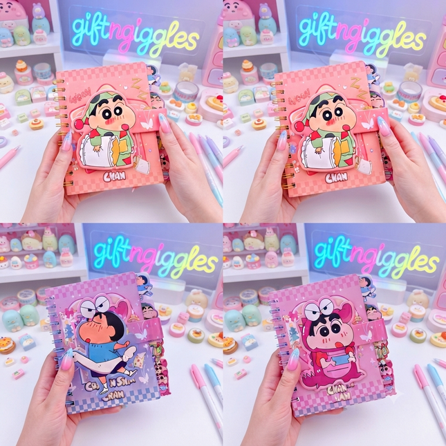 ✨ Crayon Shinchan Velcro Closure Spiral Diary / Cute Kawaii Notebook ✨