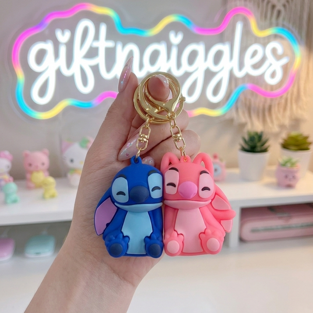 Stitch & Angel Magnetic Couple Keychain Set 💙🌸