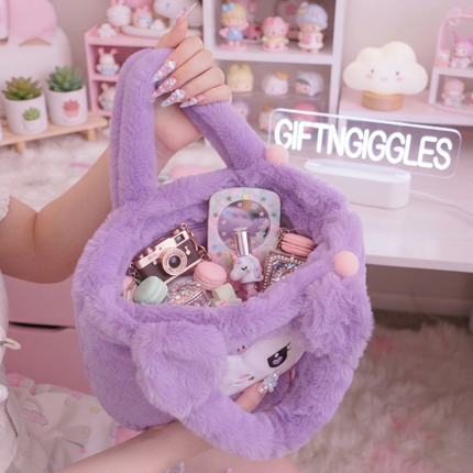 Kuromi-Inspired Fluffy Plush Tote Bag – Spacious & Kawaii Aesthetic by GiftnGiggles