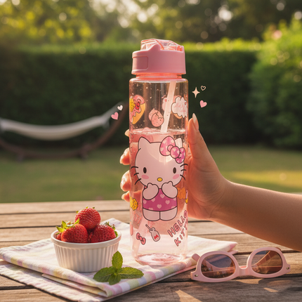 Hello Kitty Water Bottle   – Cute Pink Cartoon Bottle for Travel (750ml)