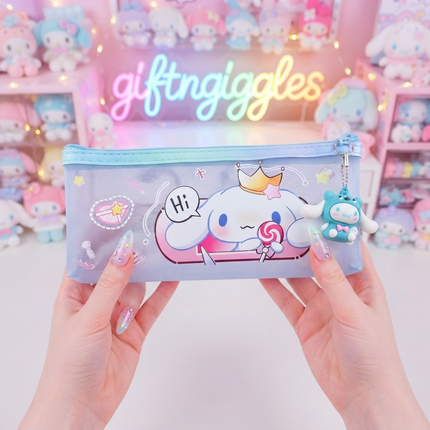✨ Kawaii Sanrio-Inspired Character Mesh Pouch & Charm Set 🎀