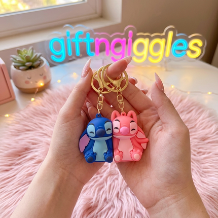 Stitch & Angel Magnetic Couple Keychain Set 💙🌸