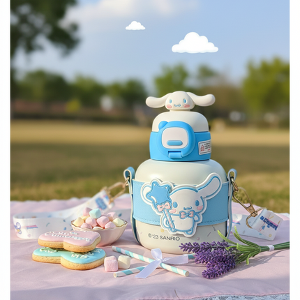 Cinnamoroll Water Bottle with Strap – Sanrio Kawaii Blue Drink Bottle with Cover & Handle