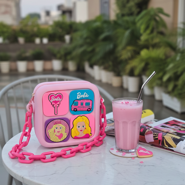 Barbie Pink Handbag – Cute Cartoon Shoulder Bag with Chain Handle for Kids & Girls 💕✨