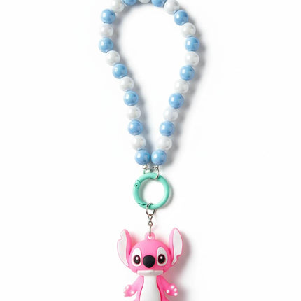 Pink Stitch Phone Charms  with Beaded Strap – Cute Disney Lilo & Stitch Bag Charm (Blue & White)