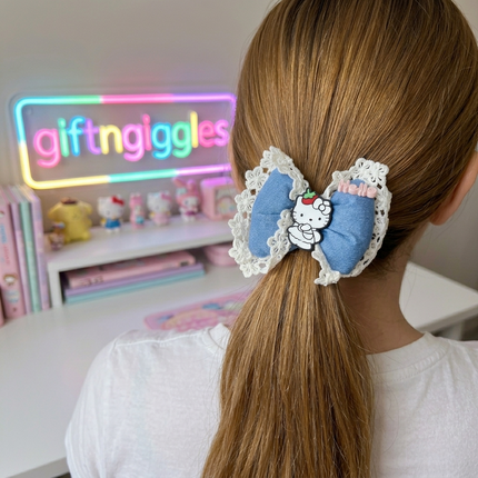 💖 Hello Kitty Denim Bow Scrunchies 🎀