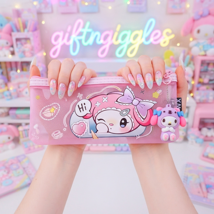✨ Kawaii Sanrio-Inspired Character Mesh Pouch & Charm Set 🎀