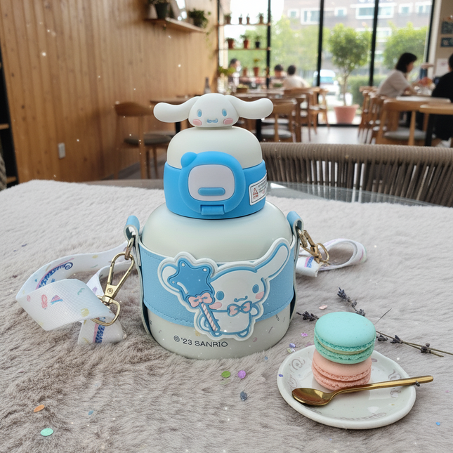 Cinnamoroll Water Bottle with Strap – Sanrio Kawaii Blue Drink Bottle with Cover & Handle