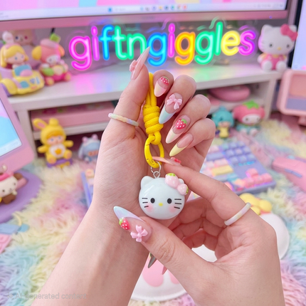 ✨🎀 Sanrio Hello Kitty Strawberry Bow Acrylic Bag Charm 🍓💛