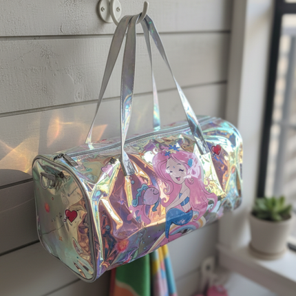 Holographic Mermaid Kids Duffle Bag – Sparkly Travel & School Bag with Magical Ocean Design
