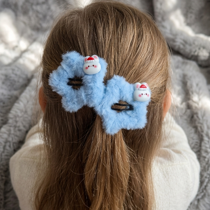 Kawaii Fluffy Hair Clips with Bunny Charm