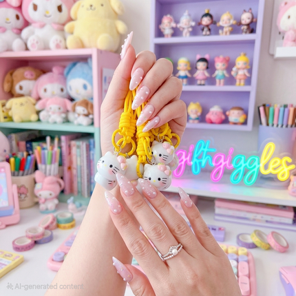 ✨🎀 Sanrio Hello Kitty Strawberry Bow Acrylic Bag Charm 🍓💛
