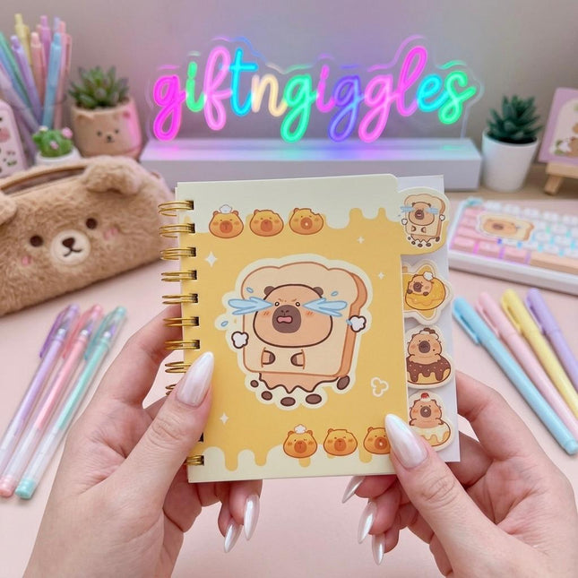🌟 Kawaii Capybara Pocket Mini Diary – Tuntun Bakery Edition 🌟