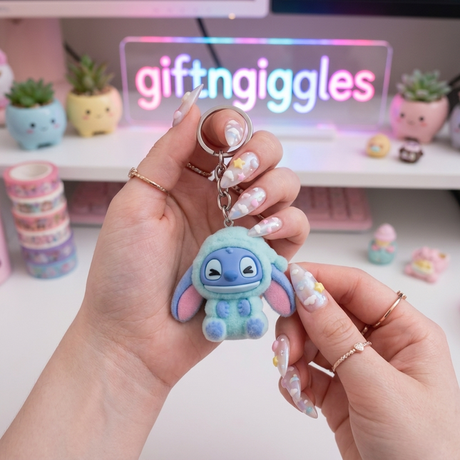 🧸 Cute Pastel Hooded Stitch-Inspired Charms 🌌💙