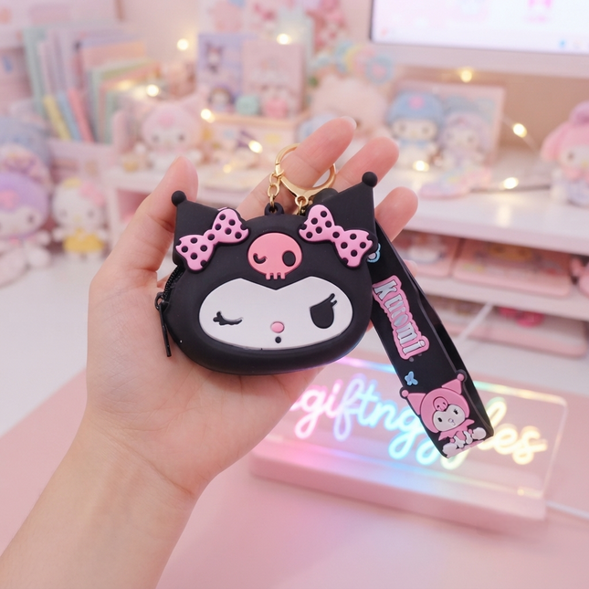 Premium Kuromi Character Pouch – Aesthetic Keychain & Bag Accessory 🖤🎀🗝️