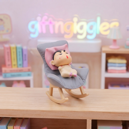 ✨👶 Crayon Shinchan Baby Nap Time Figurine on Rocking Chair - Cute Anime Collectible (Sold Individually) 🧸💤