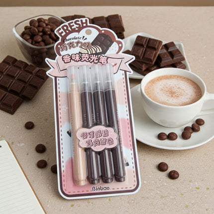 Chocolate Scented Highlighters – Set of 4 Smooth & Sweet Markers 🍫✨