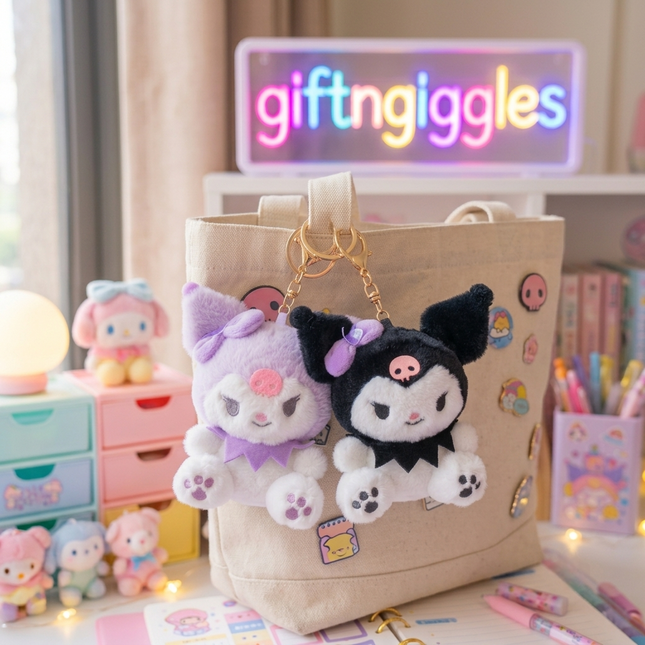✨🖤 Plush Kuromi Keychain & Bag Charm | Cute Kawaii Aesthetic Accessory 💜🎀