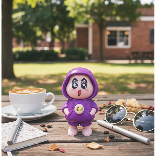 Face Changing Shinchan Cartoon Figurine – Cute Purple Hoodie Toy Collectible for Kids & Fans 🎁