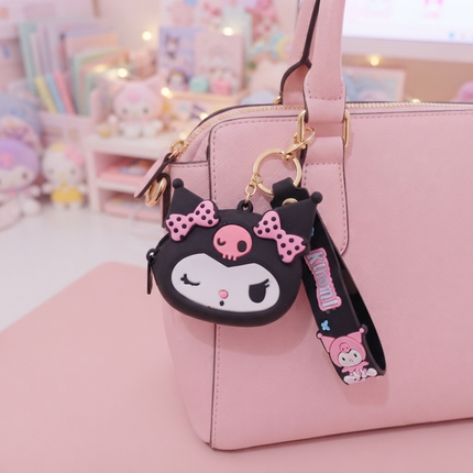 Premium Kuromi Character Pouch – Aesthetic Keychain & Bag Accessory 🖤🎀🗝️