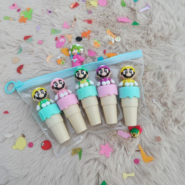 Mario Ice Cream Cone Highlighters – Set of 6 Cute Cartoon Stationery Markers