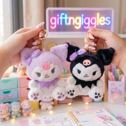 ✨🖤 Plush Kuromi Keychain & Bag Charm | Cute Kawaii Aesthetic Accessory 💜🎀