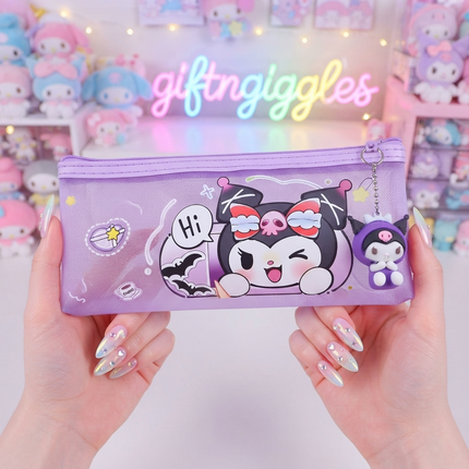 ✨ Kawaii Sanrio-Inspired Character Mesh Pouch & Charm Set 🎀