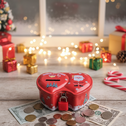 Christmas Dual Heart Piggy Bank