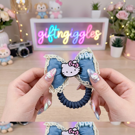 💖 Hello Kitty Denim Bow Scrunchies 🎀
