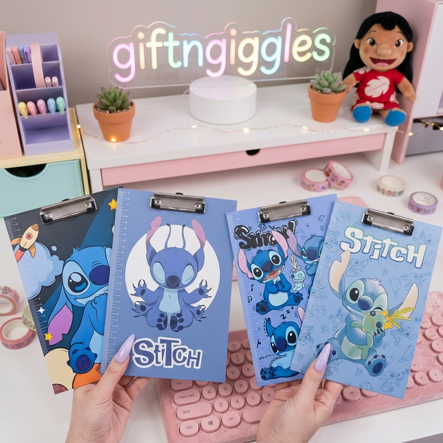 🌺 Disney Stitch Kawaii Exam Clipboards with Ruler Edge ✨