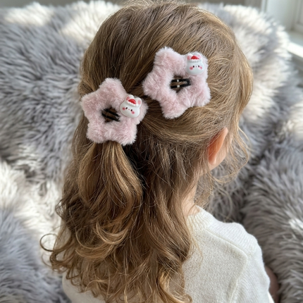 Kawaii Fluffy Hair Clips with Bunny Charm