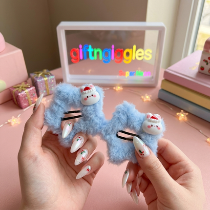 Kawaii Fluffy Hair Clips with Bunny Charm