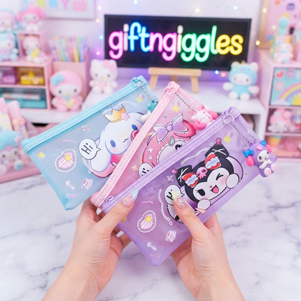 ✨ Kawaii Sanrio-Inspired Character Mesh Pouch & Charm Set 🎀