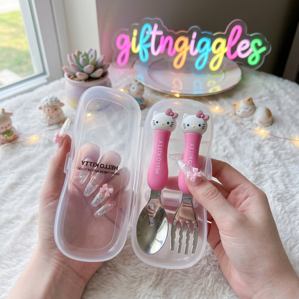 Adorable Hello Kitty Cutlery Set – Pink Spoon & Fork Travel Case 🎀✨