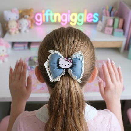 💖 Hello Kitty Denim Bow Scrunchies 🎀