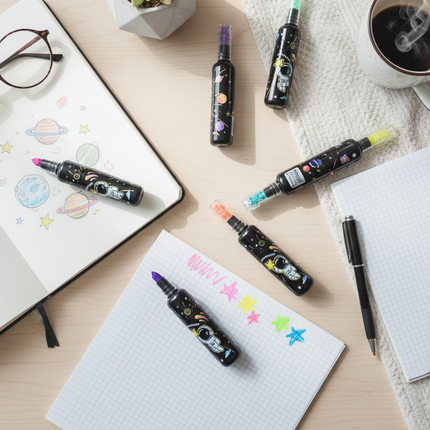 Astronaut Galaxy Glitter Pens – Set of 6 Colorful Gel Pens with Space Design