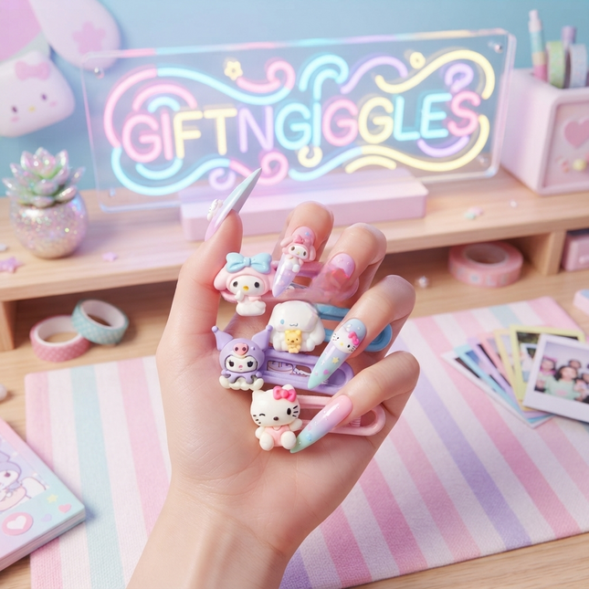 Sanrio-Inspired Kawaii Hair Clip Set – Cute & Aesthetic Hair Accessories